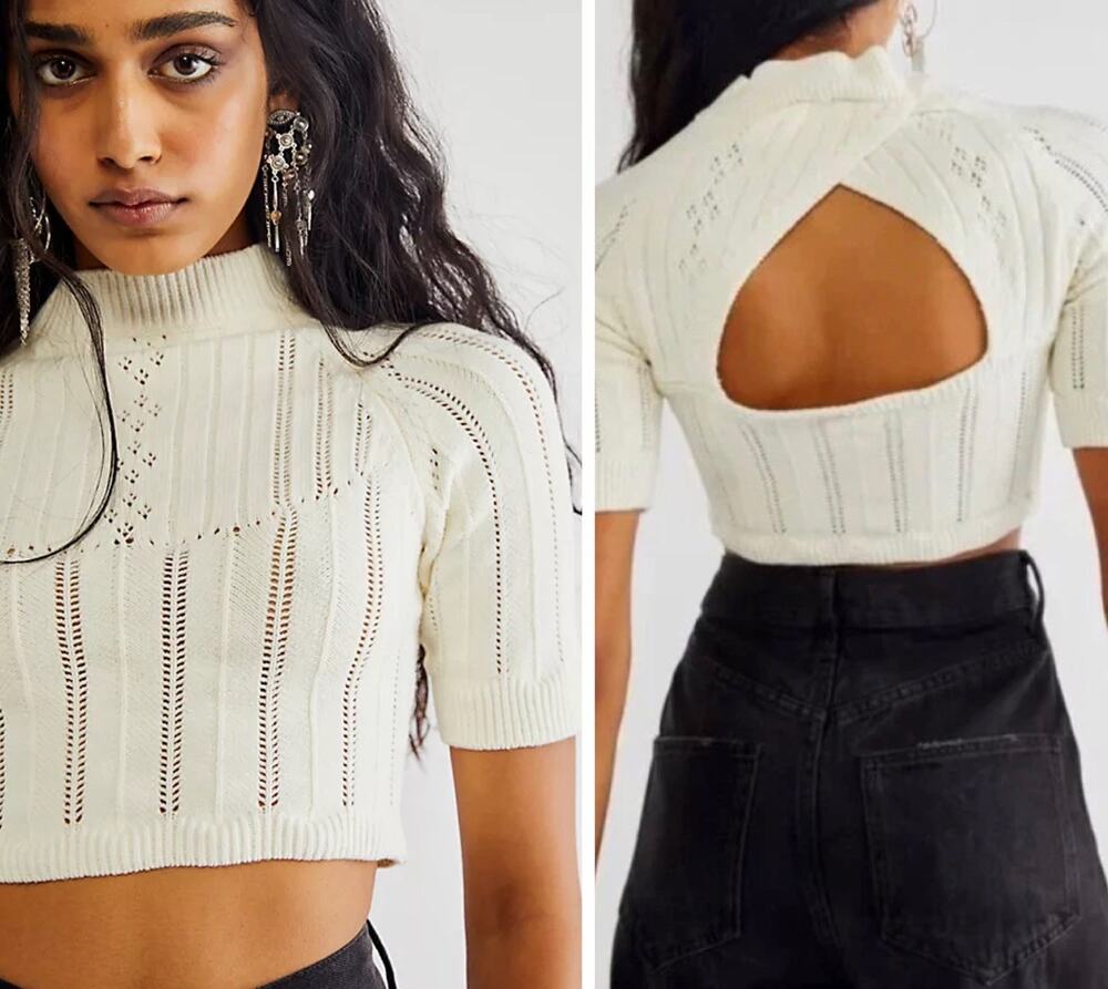 Free People Women Size Xs Romy Swit Crop Sweater Top Moonglow Ivory